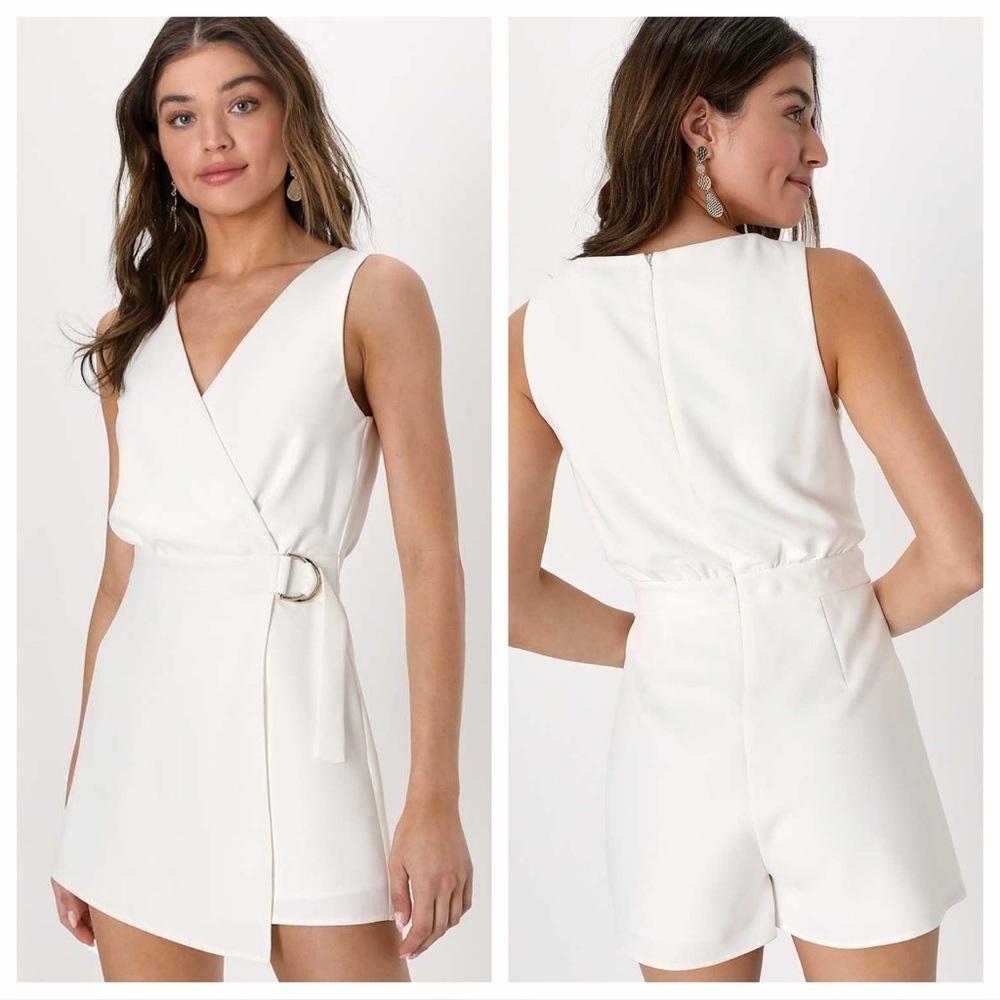 Lulus Rooftop Bar White Sleeveless Faux-Wrap Belted Skort
Romper